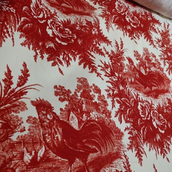 Red Toile Decorator Fabric Rooster And Rose Pattern. 2Y x 54"W Gorgeous - Picture 7 of 8